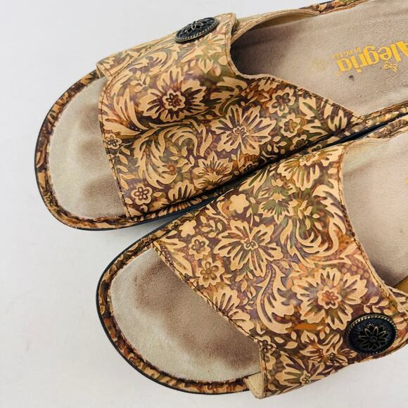 Alegria Vivica Floral Slide Sandals Brown Open Toe Comfort Shoes Clogs Size 41 - Picture 2 of 11